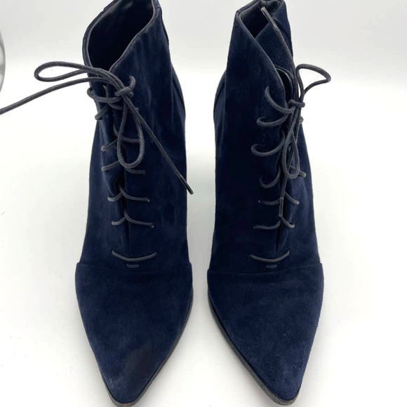 Jil Sander Lace Up Stiletto Heel Suede Ankle Bootie Navy Blue - Picture 5 of 9